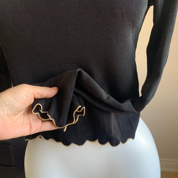 ZARA Black Ribbed Turtleneck Gold Trim Top S - Picture 2 of 4